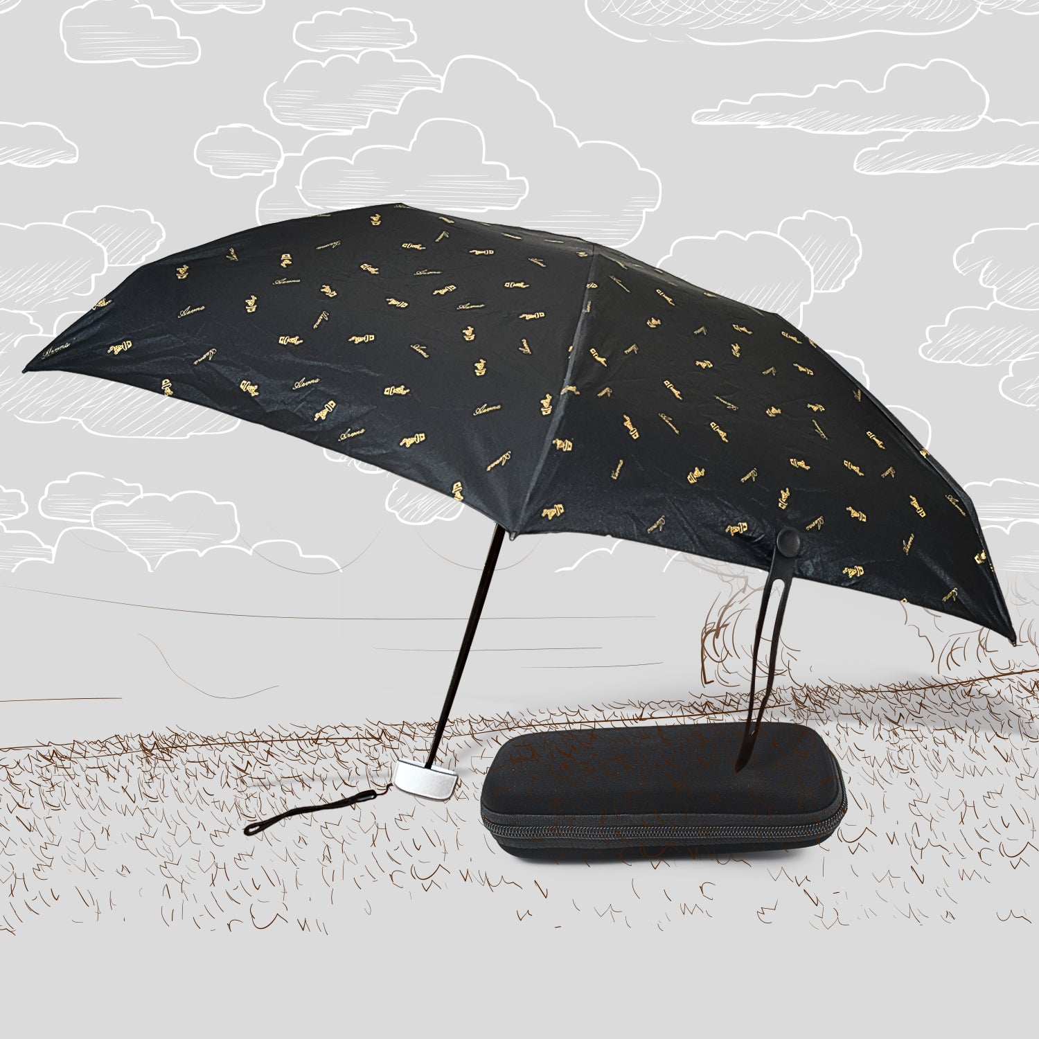 Wukusy 3-fold summer umbrella with UV protection, rain and sun shield, foldable design with zip case for children and travel use.