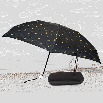 Wukusy 3-fold summer umbrella with UV protection, rain and sun shield, foldable design with zip case for children and travel use.