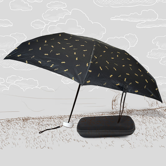 Wukusy 3-fold summer umbrella with UV protection, rain and sun shield, foldable design with zip case for children and travel use.