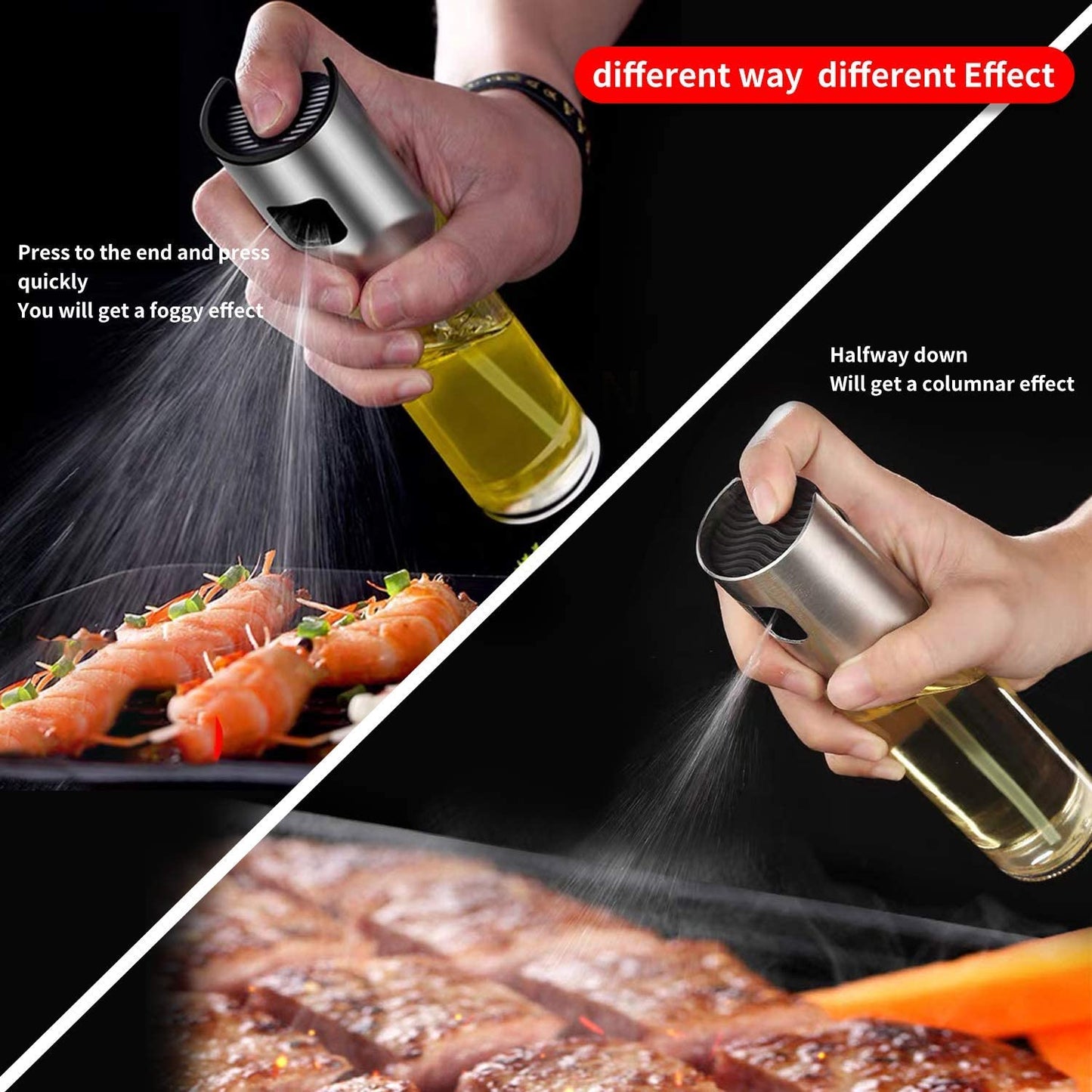 Wukusy 7126 oil sprayer dispenser, versatile glass spray bottle for cooking and kitchen use, filled with oil and ready to spray