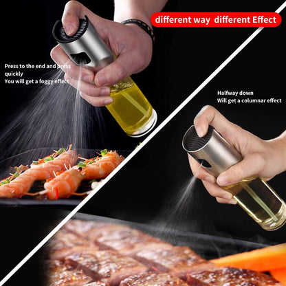 Wukusy 7126 oil sprayer dispenser, versatile glass spray bottle for cooking and kitchen use, filled with oil and ready to spray