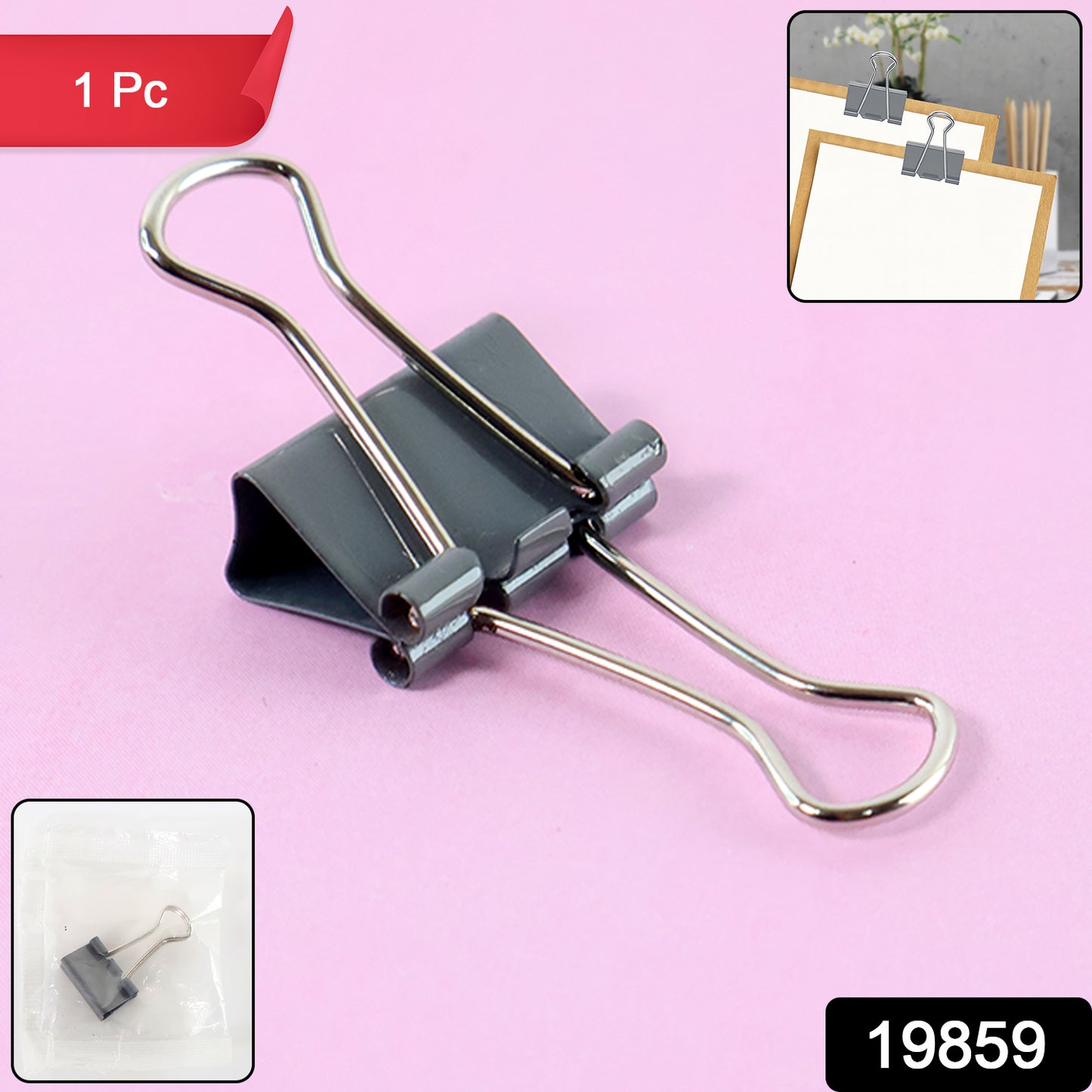 Heavy-duty Wukusy foldback binder clip, 1 piece, used for home improvement tasks, with metal handles and sturdy construction.