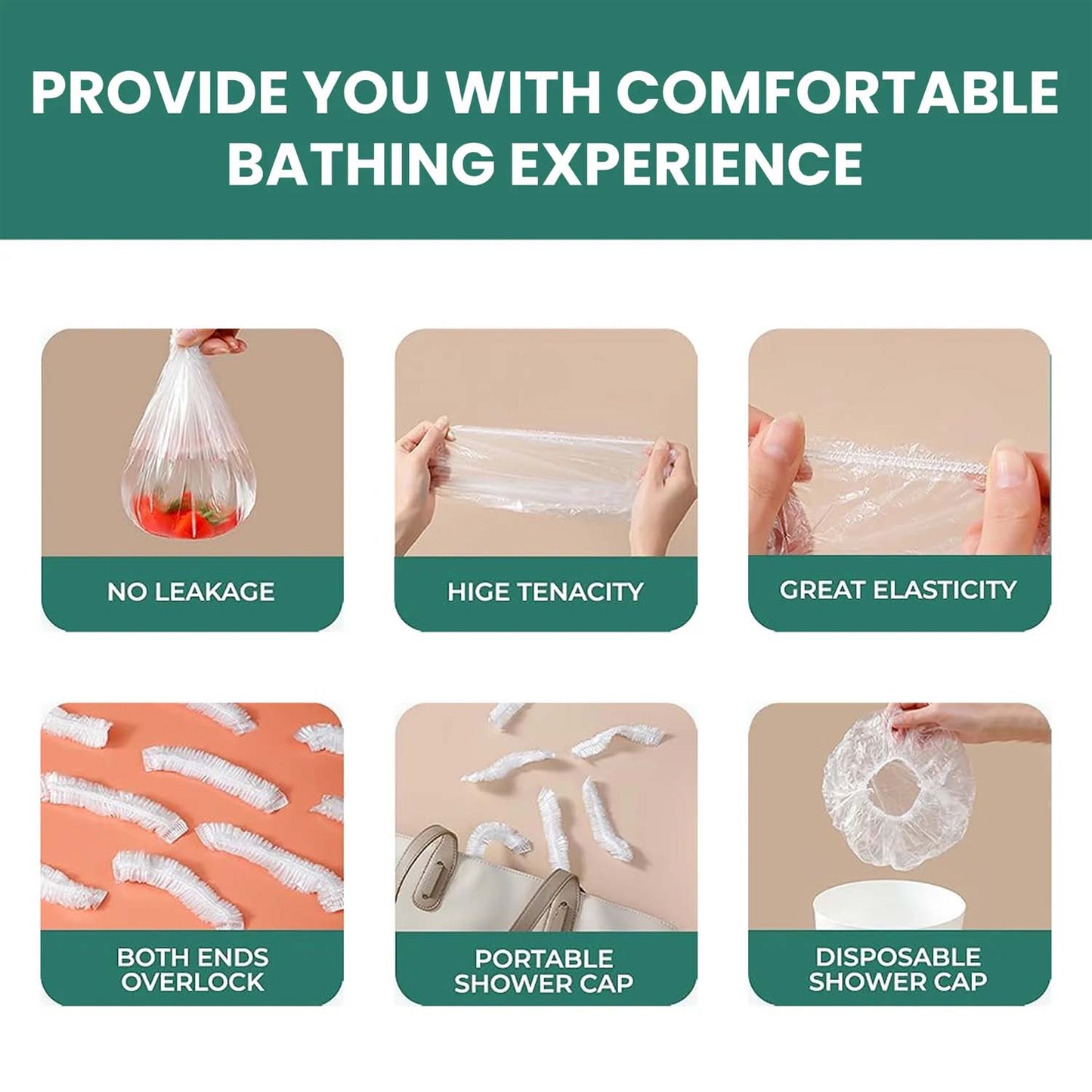 Disposable men's hair protection shower cap from Wukusy, showing five clear plastic head covers for hair protection during showers.