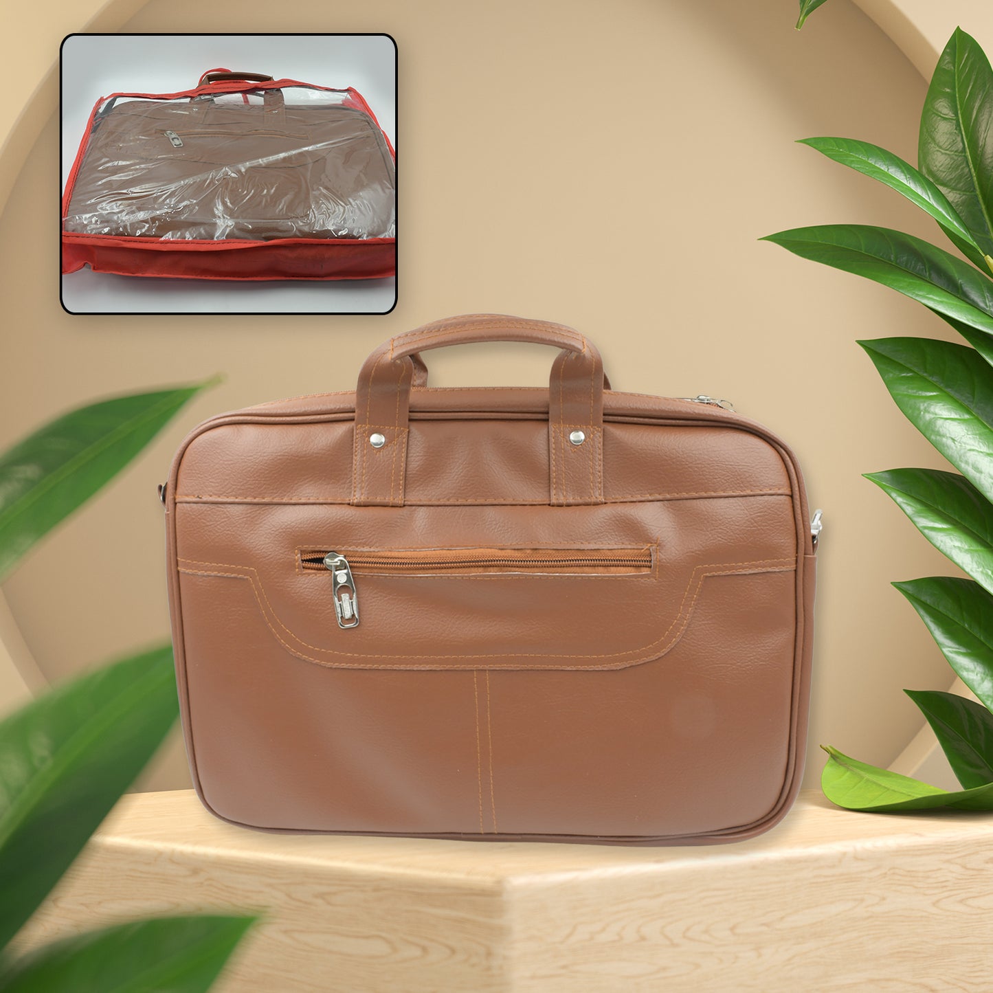 Wukusy black faux leather multipurpose travel shoulder bag with multiple compartments for laptop, office, or business use.