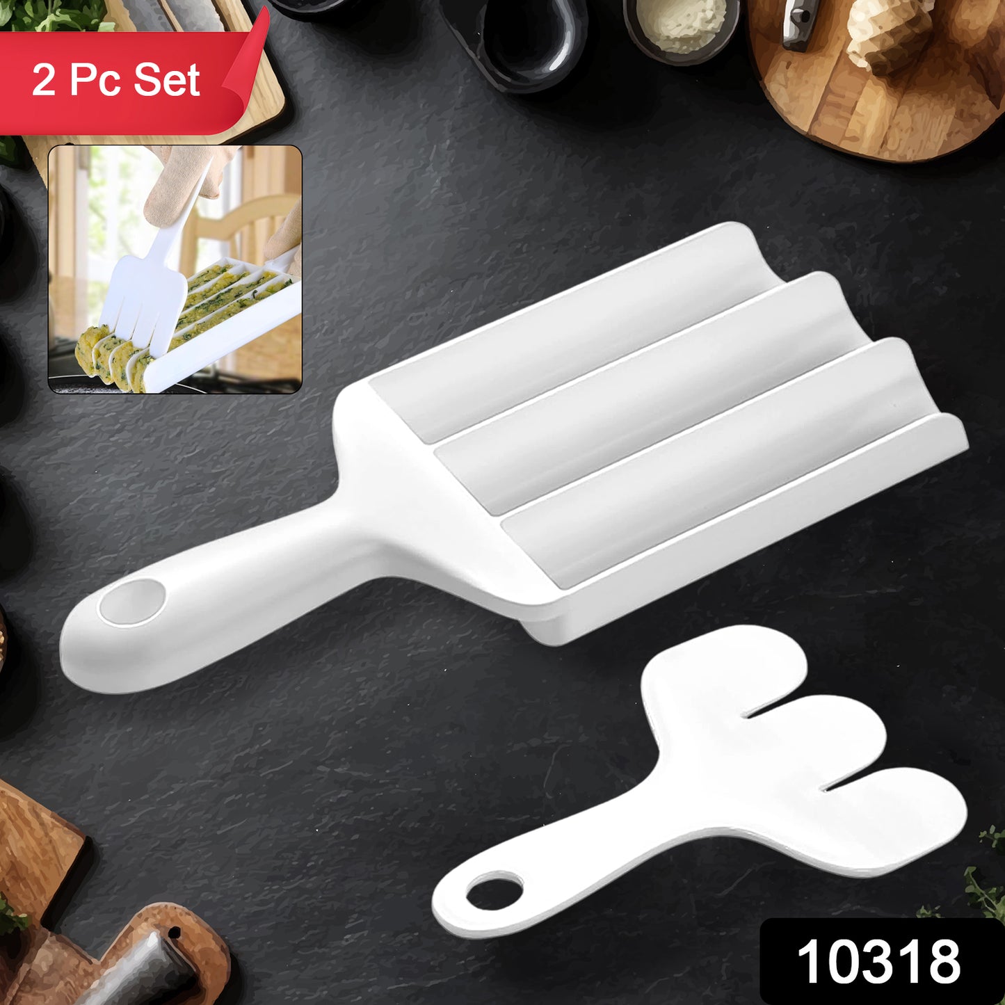 Wukusy Gujia meatball maker set showing a plastic tool for easily shaping meatballs in a kitchen setting