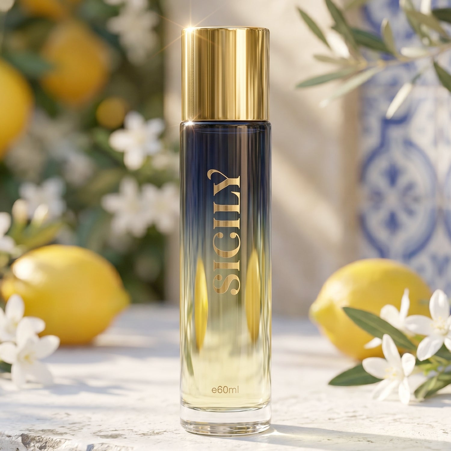 Wukusy Sicily Premium Eau De Parfum spray bottle, 60ml, with elegant packaging and floral fragrance design.