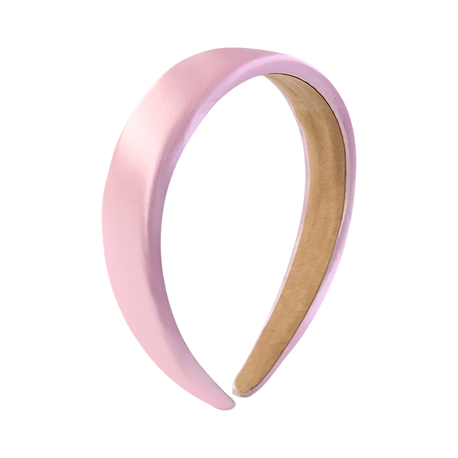Elegant padded satin finish hairband by Wukusy, showcasing its smooth satin surface and comfortable padded design for stylish hair accessories.