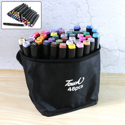 Wukusy 48-piece dual-tip sketch markers set for office and artistic use, featuring vibrant colors and fine and broad tips.
