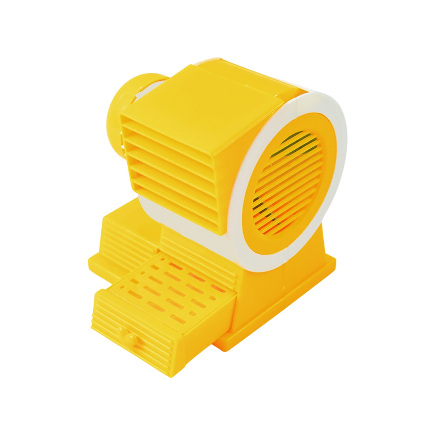 Wukusy mini dual-blade portable USB table fan on office desk, compact and lightweight for personal cooling.