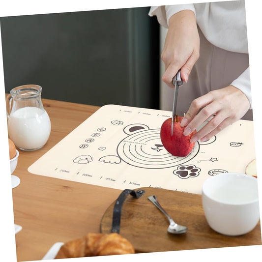 Wukusy 3-in-1 silicone baking mat with wooden belan and cake scraper set for versatile baking and dough rolling.