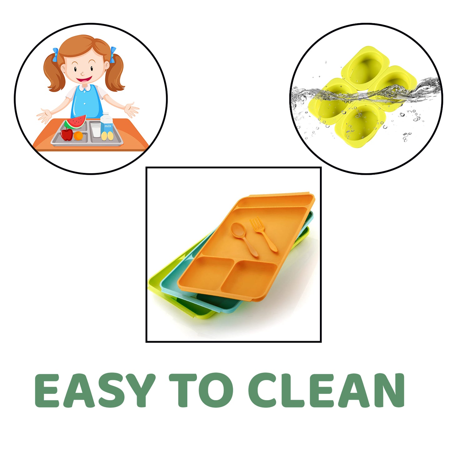 Wukusy 4-compartment plastic dish with spoon and fork, divided dinner plate for Pav Bhaji and meal servings, home kitchen use