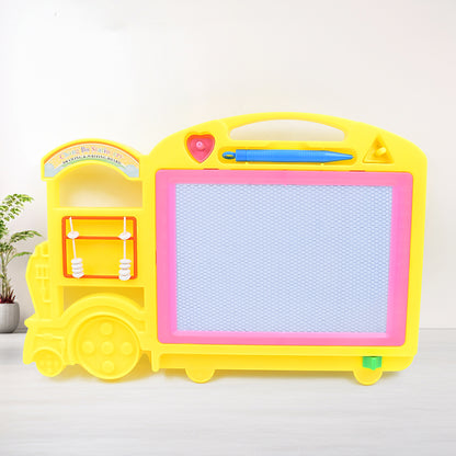 Wukusy bus shape drawing and writing slate board for kids, 32x21 cm, featuring colorful bus illustration for creative learning.