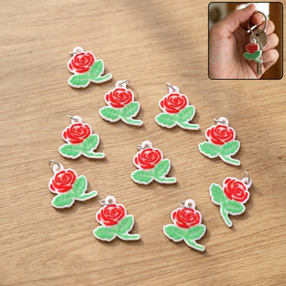 Set of 10 Wukusy rose flower design bag charm keychains with colorful, decorative floral accents for bags and keys.