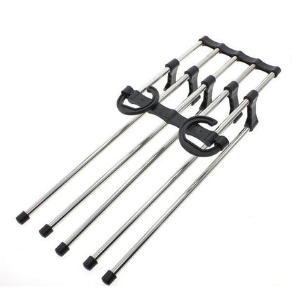 Wukusy 4660 adjustable trouser pants hanger organizer holding multiple pairs of trousers in a closet setting