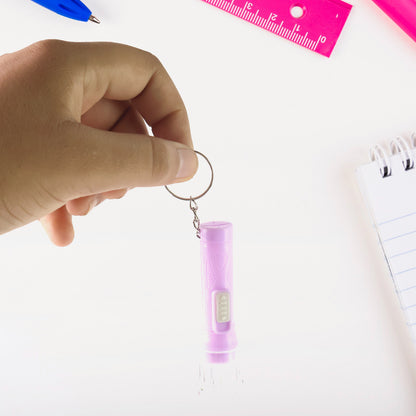 Colorful mini LED flashlight keychain toy by Wukusy, featuring a compact design with bright light for key or toy use.