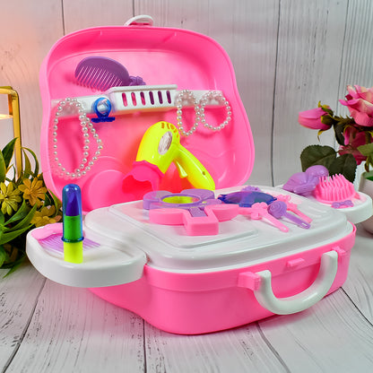 Wukusy beauty makeup case and cosmetic set for kids with toy makeup accessories and colorful storage compartments.