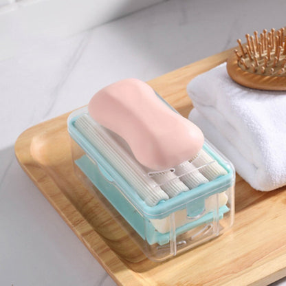 Wukusy 6296 2-in-1 portable soap dish with roller, drain holes, and foam soap holder for home, kitchen, or bathroom use