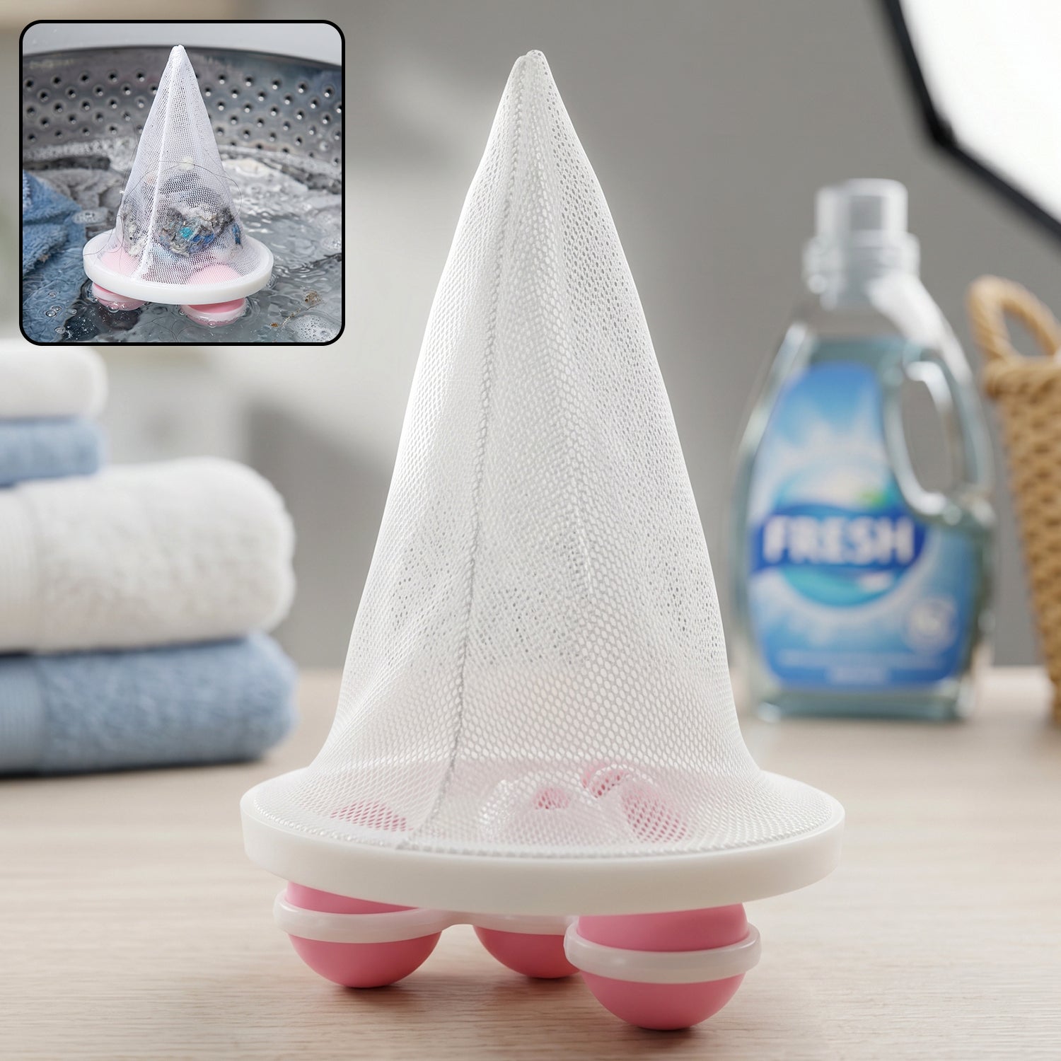Wukusy washing machine floating hair lint catcher with reusable mesh filter balls for trapping hair and debris during laundry.