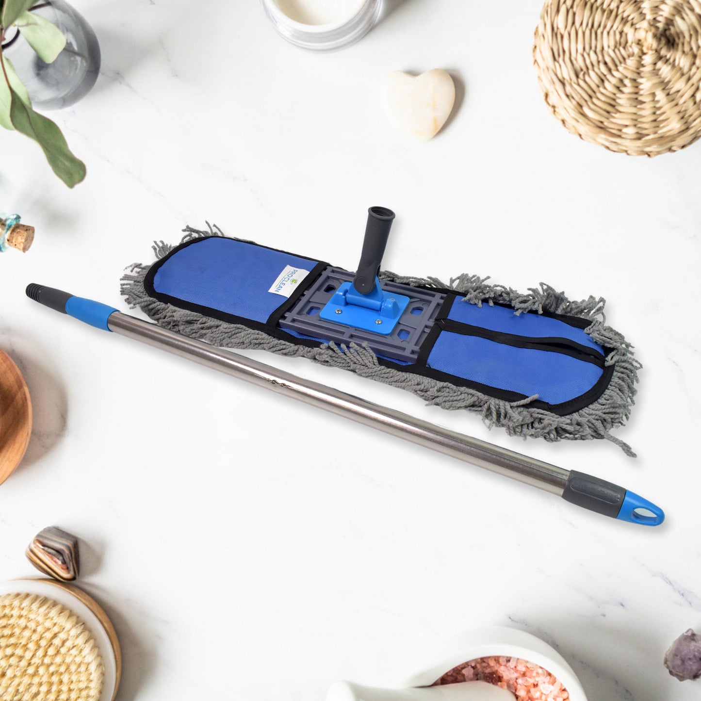 Wukusy wet and dry cotton pad floor mop with long aluminum handle, suitable for office cleaning, large size, ready for use.