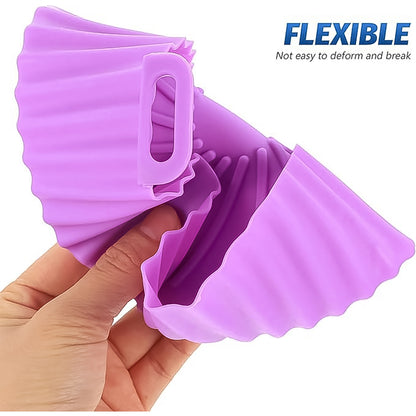 Set of six reusable silicone air fryer pots with handles from Wukusy, ideal for healthy cooking and easy cleaning.