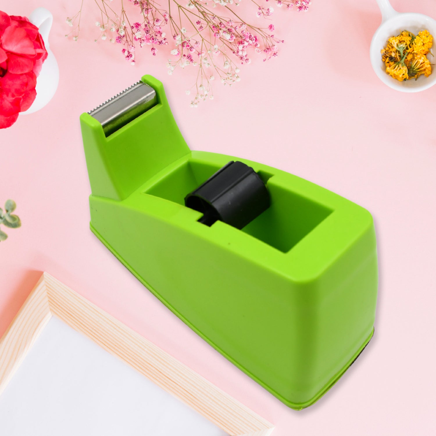 Wukusy plastic tape dispenser cutter for home and office use, with a black and gray design for stationary and packaging tape.