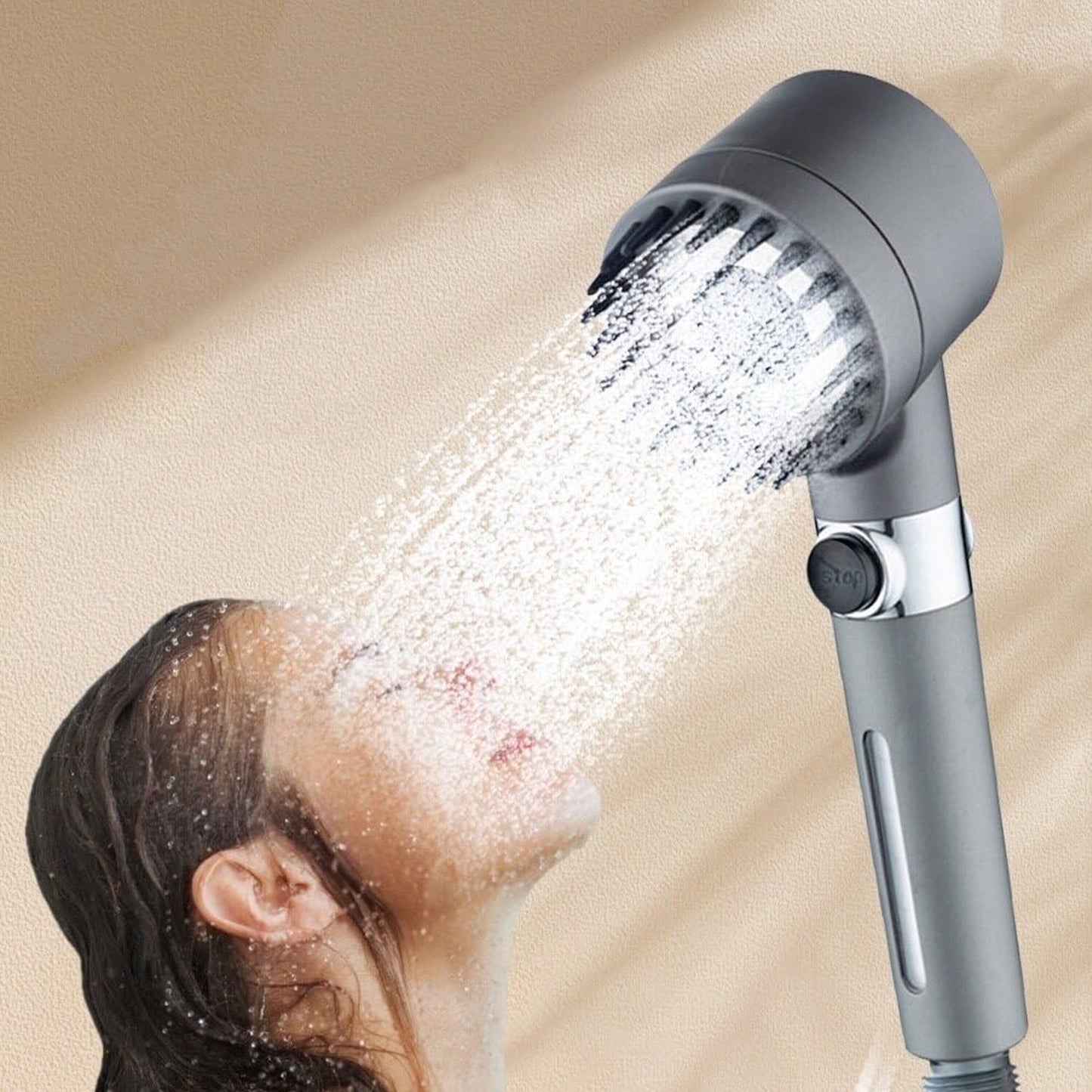 Wukusy shower filter with adjustable three-mode shower head, mounted in a bathroom setting for home improvement.