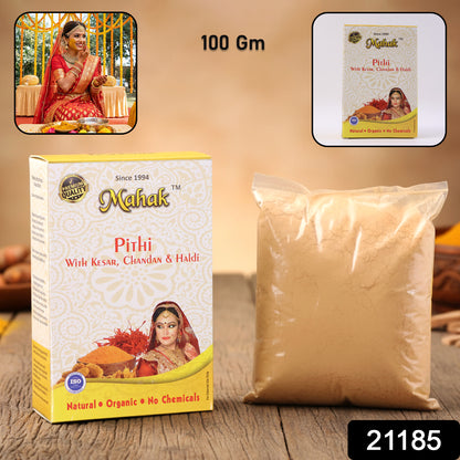 Traditional Mahak Pithi for face and body in a 100g Wukusy container, showing the herbal powder with a natural texture.