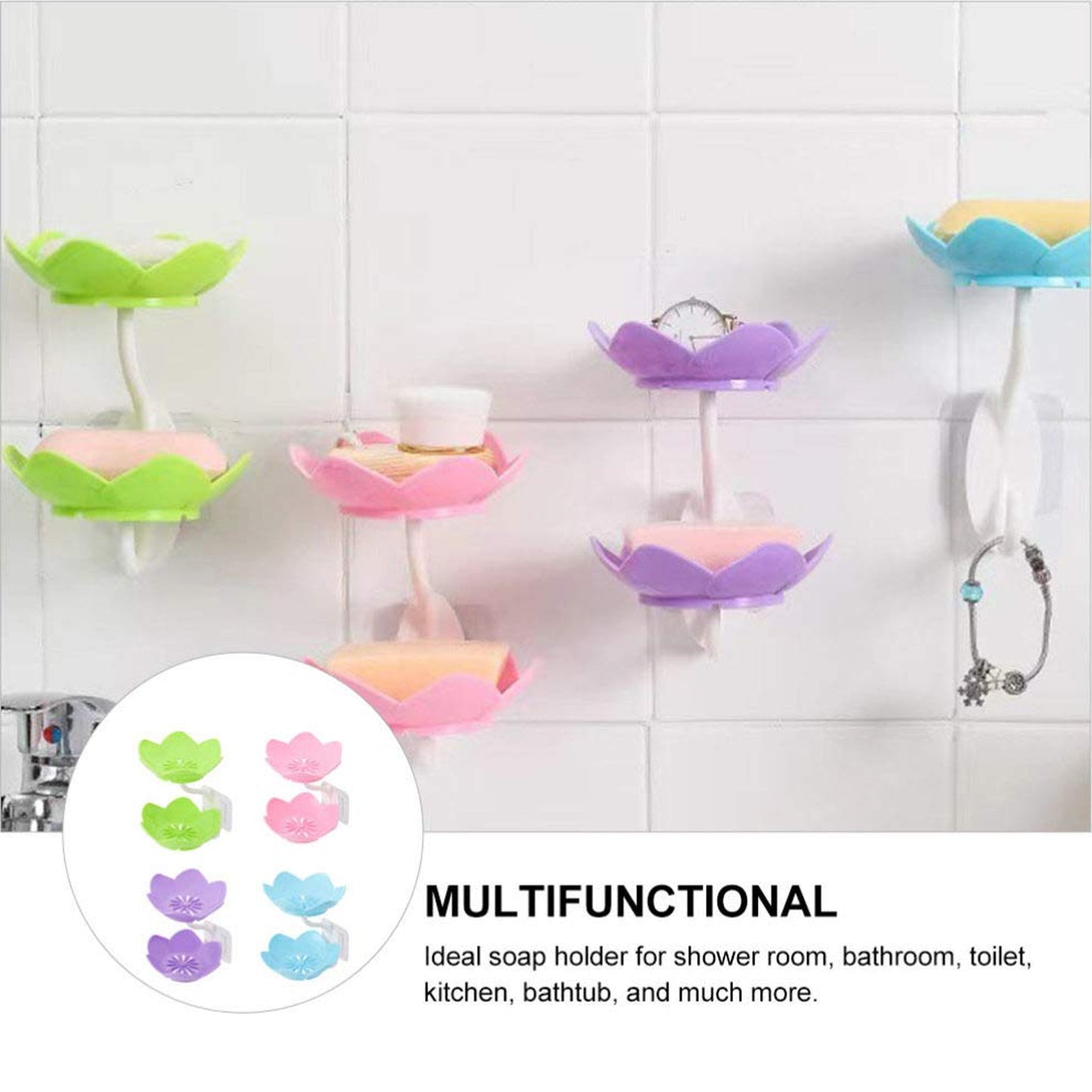 Wukusy Dabble Layer Flower self-draining soap dish holder for bathroom and kitchen, with a floral design and drainage features.