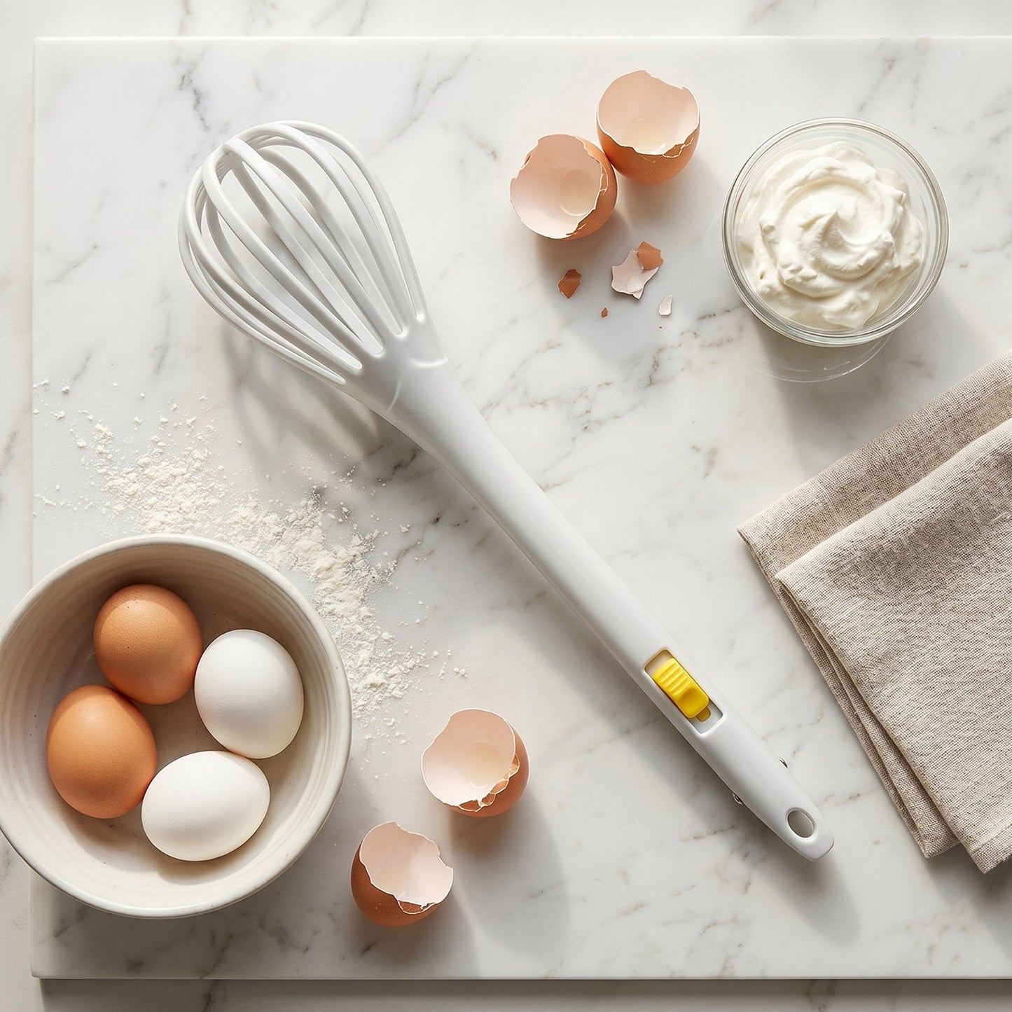 Wukusy manual egg beater with ergonomic handle for mixing eggs and batters in a versatile kitchen tool.
