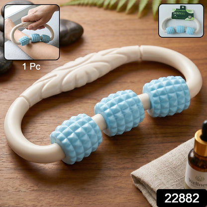 Wukusy handheld 3-roller body massager ring for muscle relaxation, suitable for arms and legs, showing the compact design.