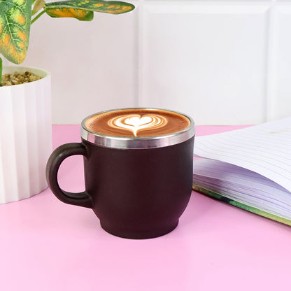 Set of six Wukusy Apex Premium double wall stainless steel cappuccino mugs, 100 ml each, ideal for home and kitchen use.