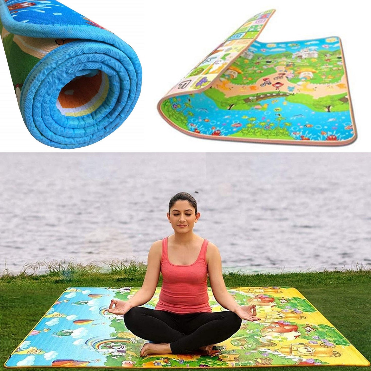 Wukusy waterproof double-sided baby play floor mat for kids, 120x180cm, with carrying bag, soft and safe for home play areas.