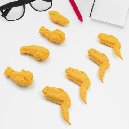 Set of 8 Wukusy cute chicken wing and chicken leg rubber erasers for school supplies, office, or fun gift for kids and students.