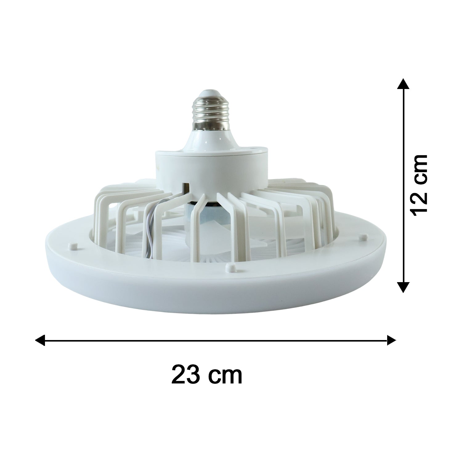 Wukusy remote control ceiling fan with light and E27 socket LED lamp, mounted on ceiling in a home setting.