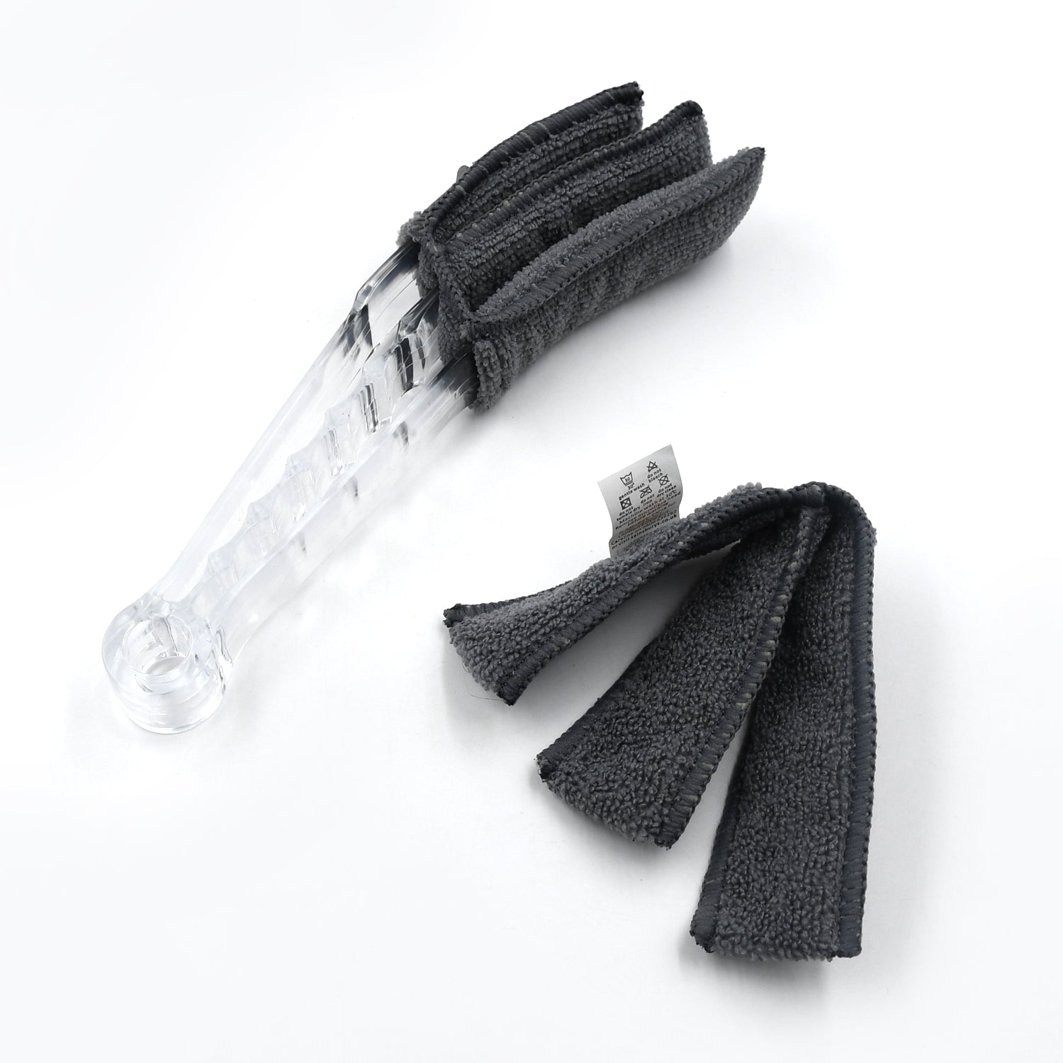 Wukusy Window Blind Cleaner Duster Brush with microfiber sleeves used on window shutters and air conditioner jalousie blinds.