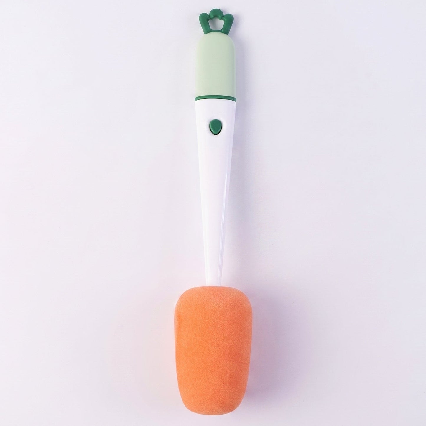 Wukusy 3-in-1 carrot-shaped cleaning brush with sponge for cups and flasks, featuring a colorful handle and flexible bristles.