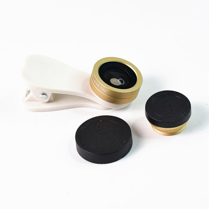 Wukusy universal clip-on mobile camera lens kit with multiple lenses attached to a smartphone for enhanced photography.