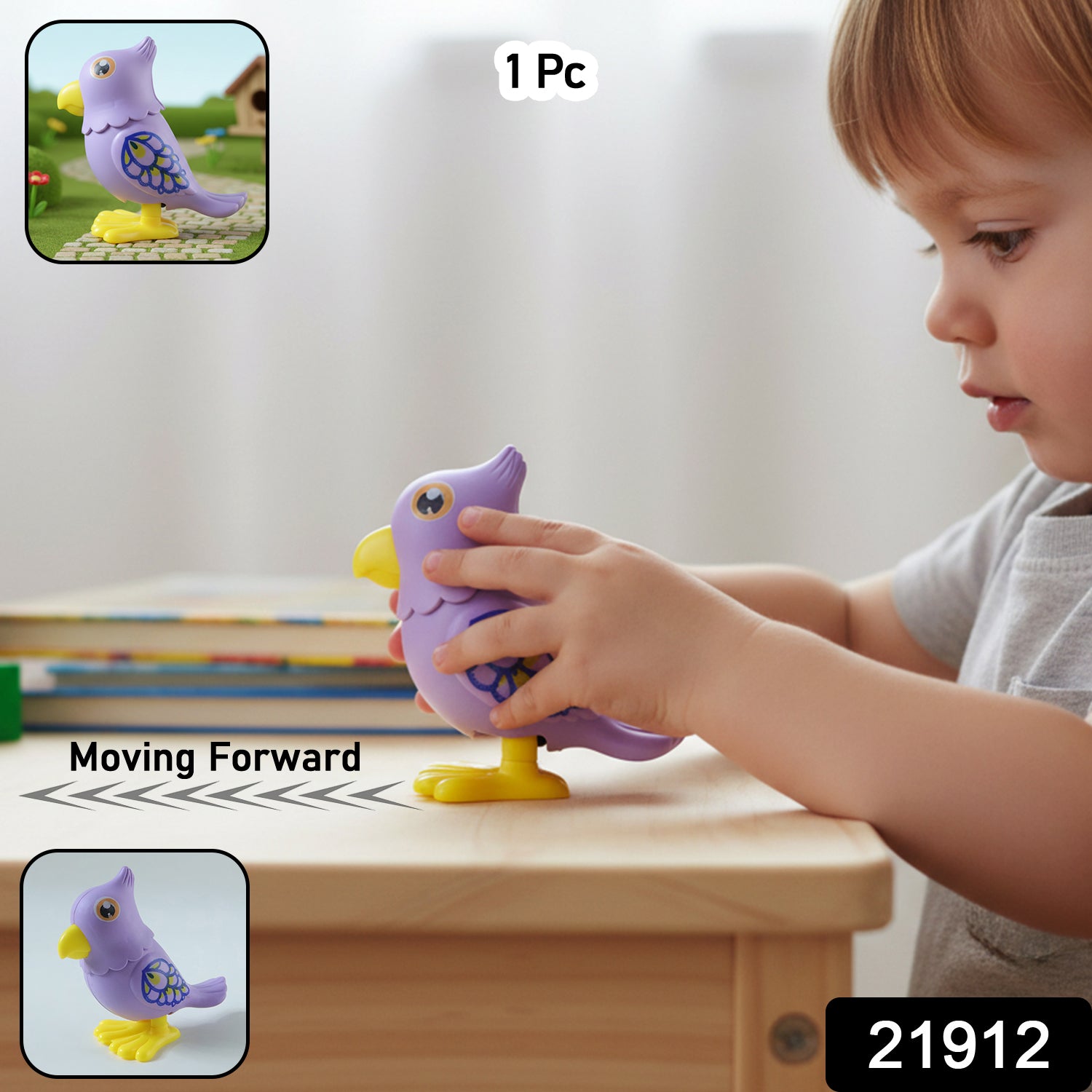 Wukusy key-operated jumping bird toy for kids, colorful plastic bird with key mechanism for fun and entertainment.