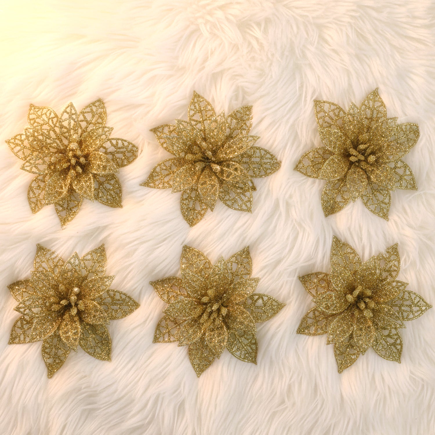 Set of six colorful glitter flower hair clips by Wukusy, featuring vibrant mixed colors and decorative floral designs.