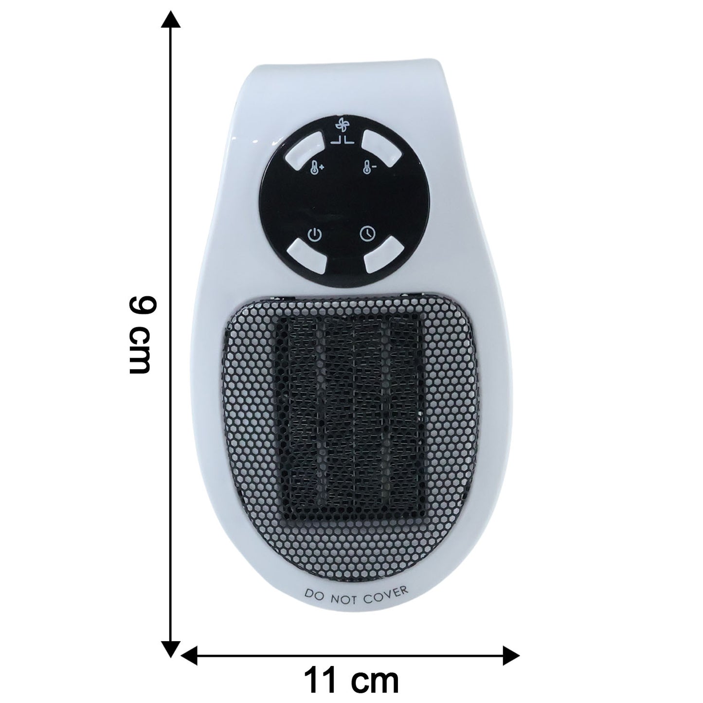 Wukusy 500W portable wall plug electric space heater, compact design with adjustable temperature control and safety features.