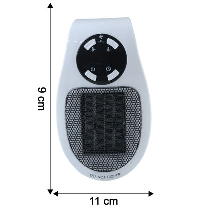 Wukusy 500W portable wall plug electric space heater, compact design with adjustable temperature control and safety features.