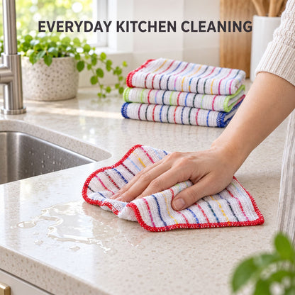 Checked Cotton Dish Cleaning Cloth Set For Kitchen Use (6 Pc 28 X 28 Cm)