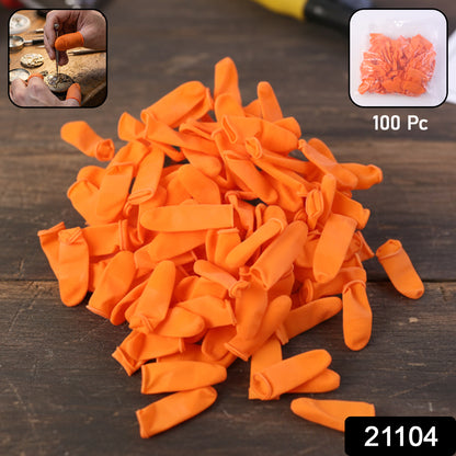 Pack of 100 Wukusy multipurpose protective finger covers, clear silicone sleeves for safeguarding fingertips during tasks.