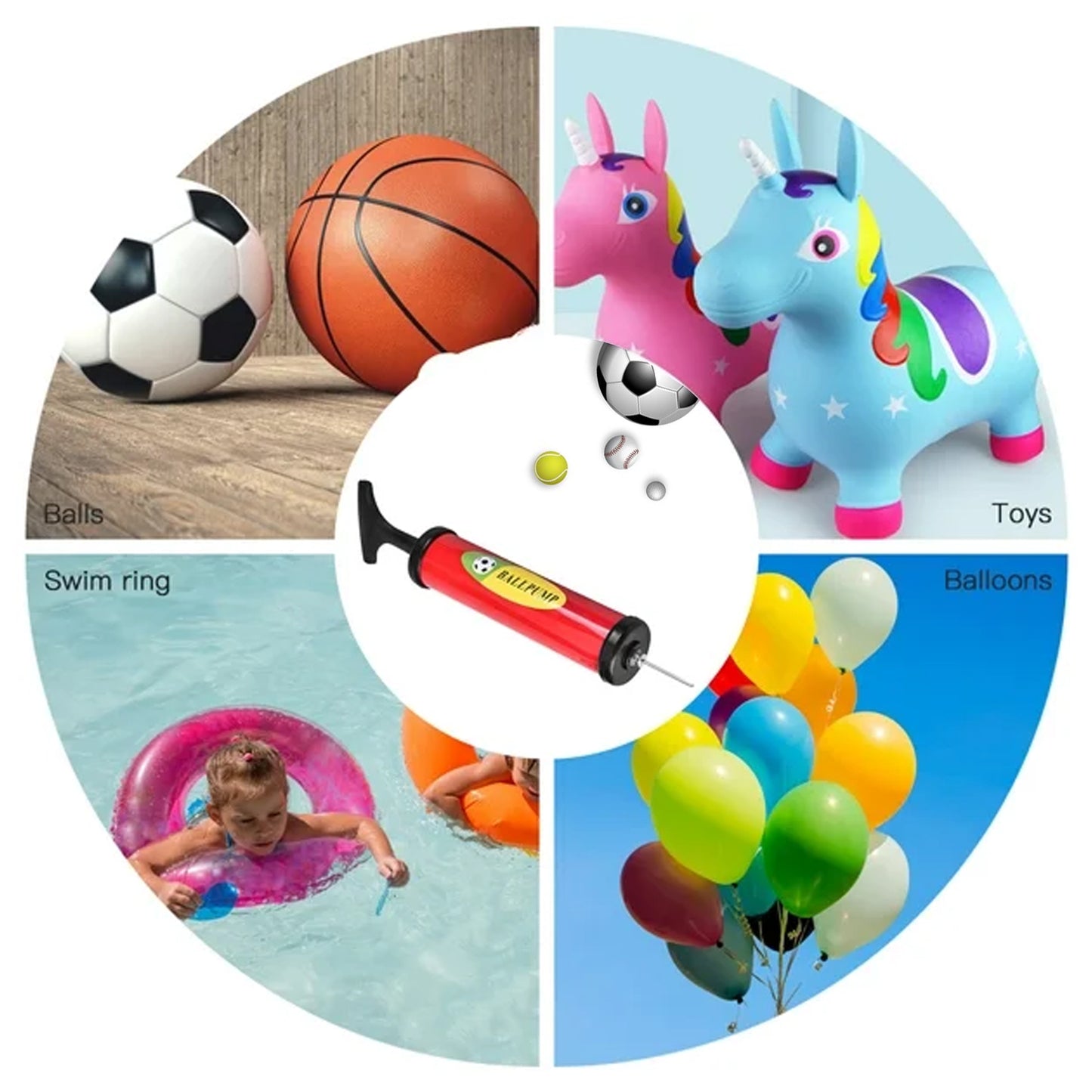 Wukusy 24cm inflatable air ball pump for sports balls like soccer, basketball, football, volleyball, and bouncing kids' toy.