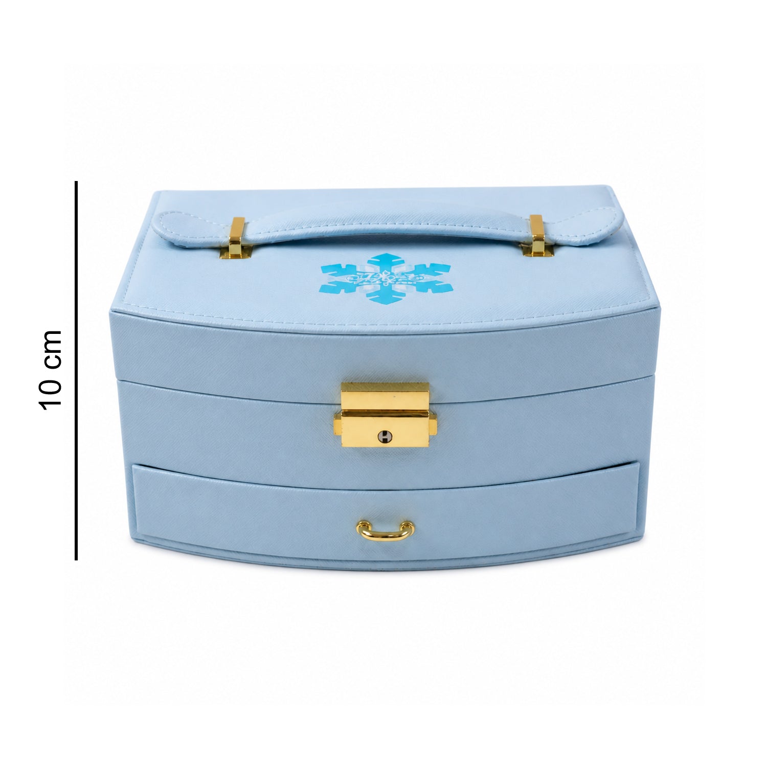 Wukusy premium multi-layer jewelry storage box with mirror, featuring compartments for necklaces, rings, and earrings.