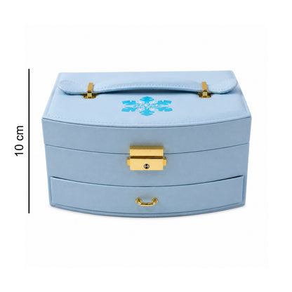 Wukusy premium multi-layer jewelry storage box with mirror, featuring compartments for necklaces, rings, and earrings.