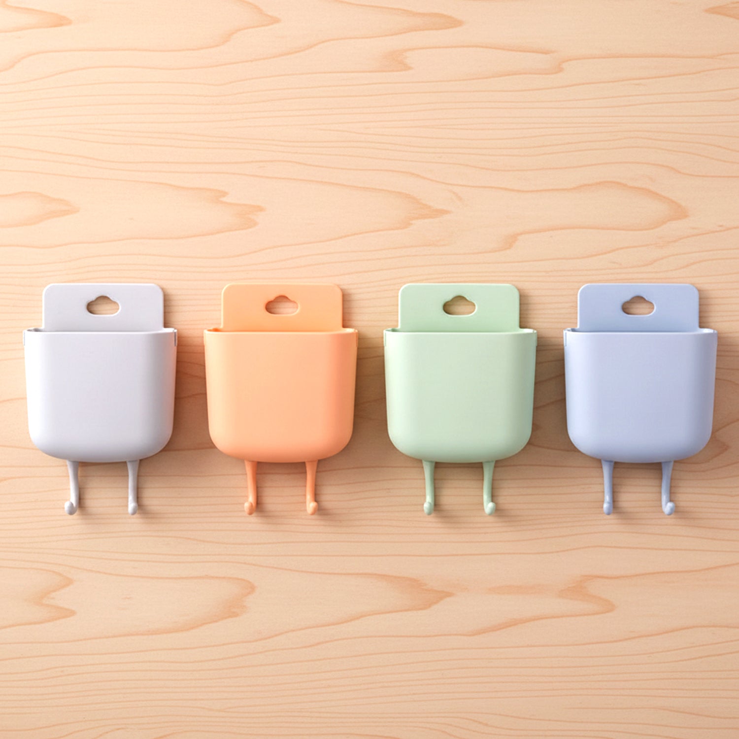 Wukusy multi-purpose plastic wall-mounted mobile charging holder set with four black and gray adjustable phone and device stands.