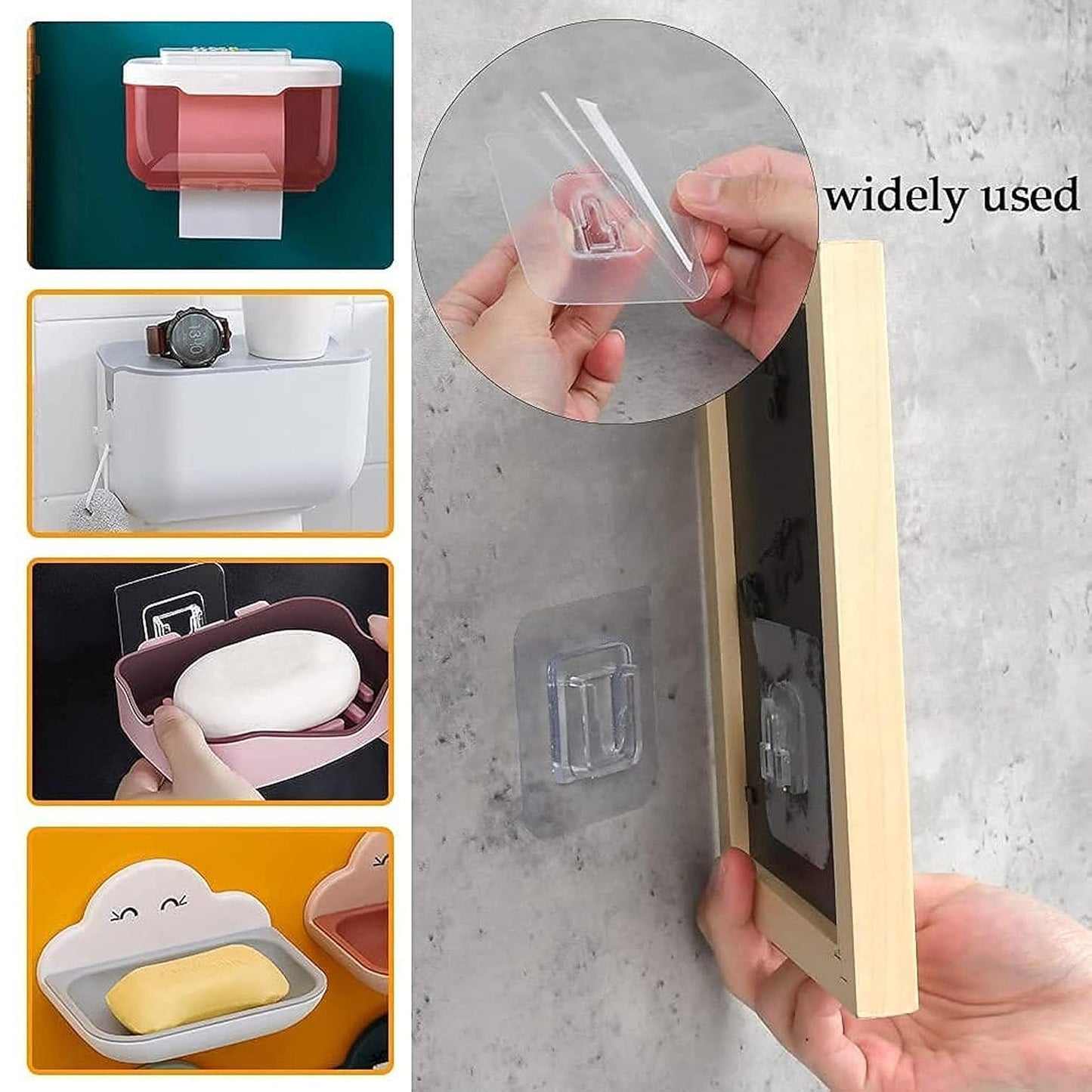 Wall-mounted Wukusy self-adhesive hanger for versatile use, shown attached to a wall with hooks for hanging items.