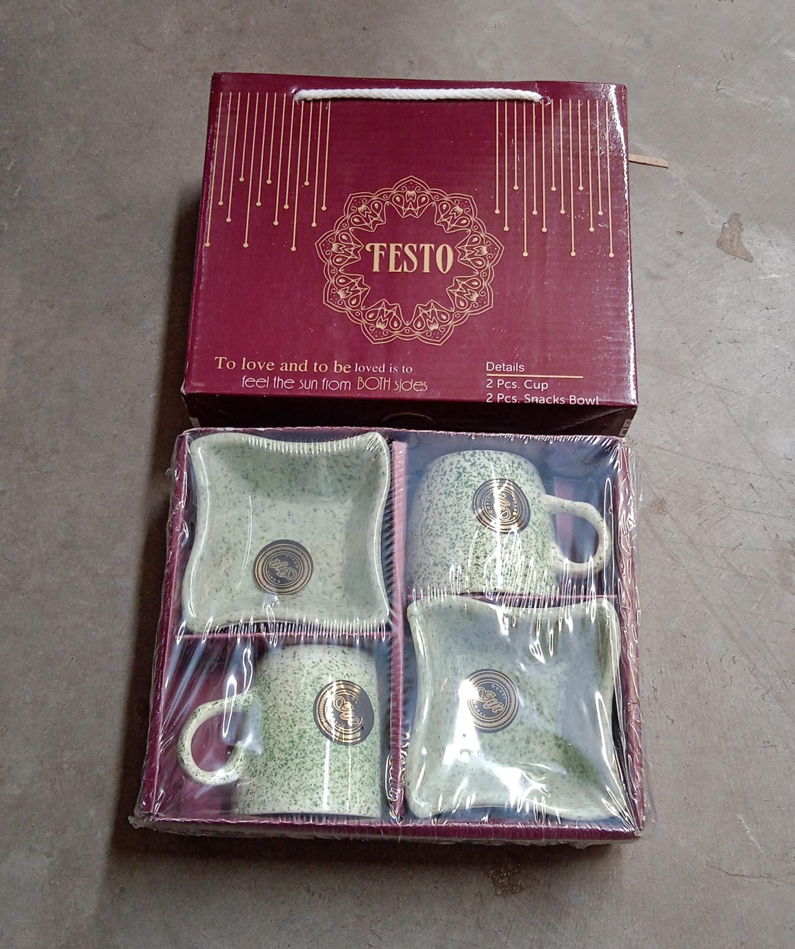 Wukusy Festo ceramic tea cups and mugs set with serving bowl, milk cup, and snack tray for household or outdoor use