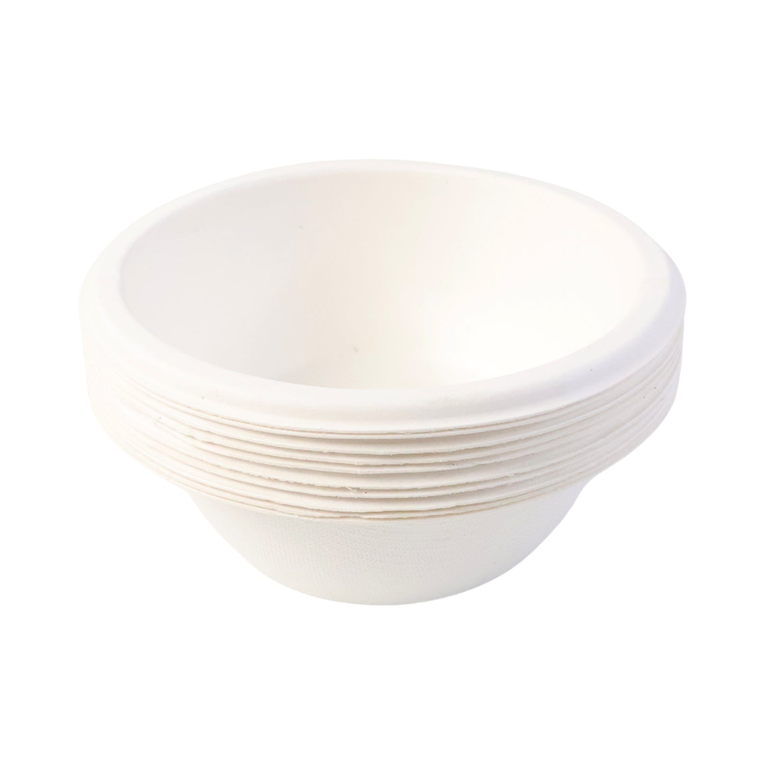 Set of 10 Wukusy Freshee 180ml round compostable bagasse bowls for home and kitchen use, eco-friendly and biodegradable.